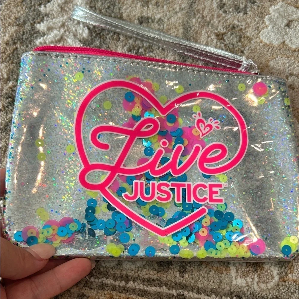 Justice Silver Glitter Wristlet with Neon Accents